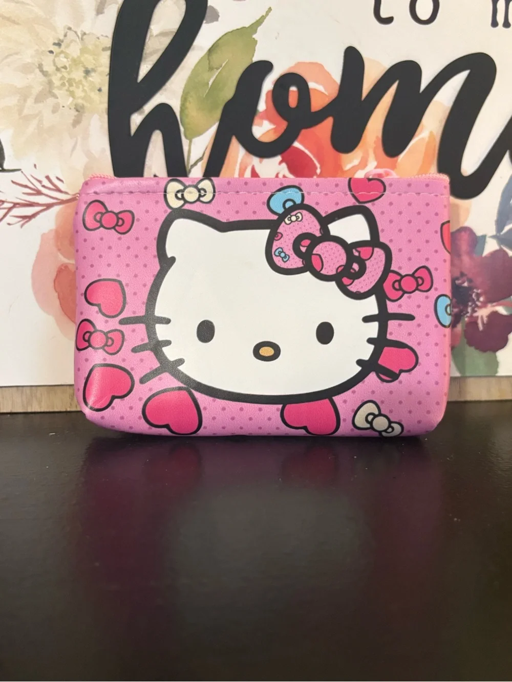 4/2♥️Hello Kitty Pink Heart Zip Coin Pouch with Keyring
